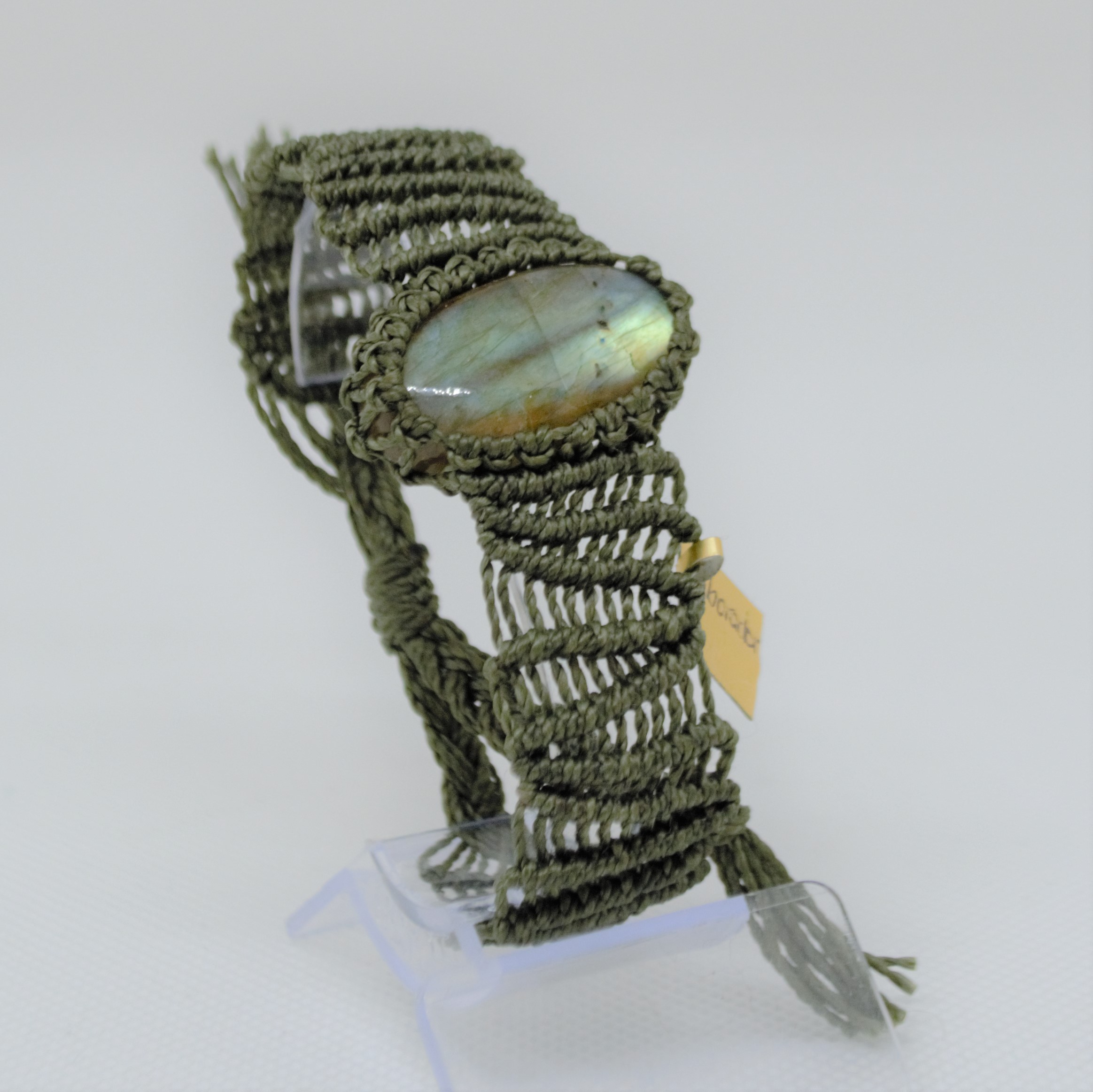Micro-macrame cuff with labradorite stone